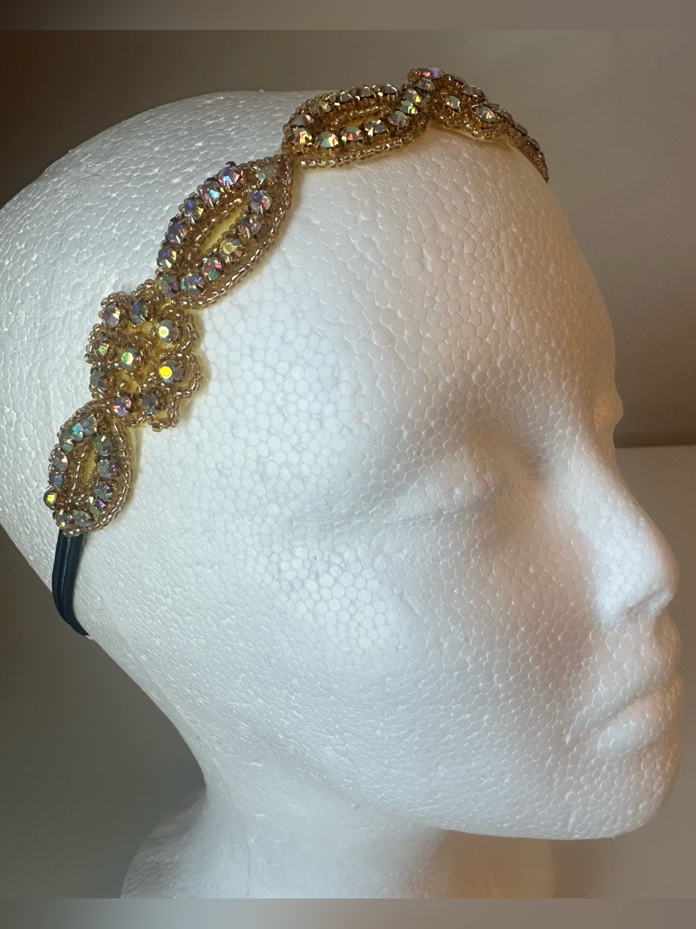 Handmade Gold Crystal Rhinestone Elastic Headband Hair Band
